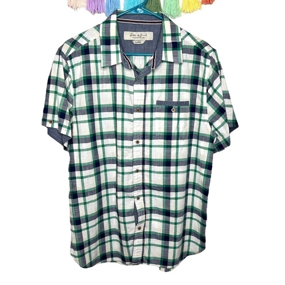 Gable & Grant White Blue Green Plaid Casual Button Down Short Sleeve Shirt XL - Picture 1 of 11
